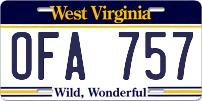 WV license plate OFA757