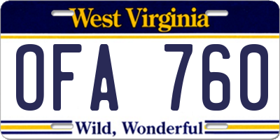 WV license plate OFA760