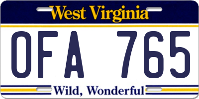 WV license plate OFA765