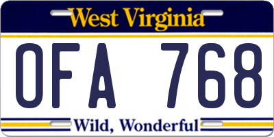 WV license plate OFA768