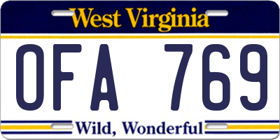 WV license plate OFA769