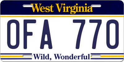 WV license plate OFA770