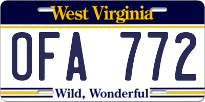 WV license plate OFA772