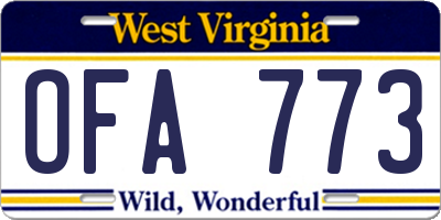 WV license plate OFA773