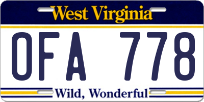 WV license plate OFA778