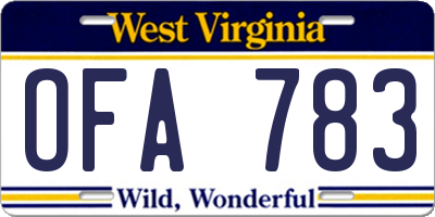WV license plate OFA783