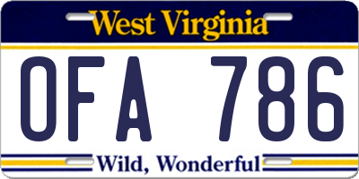 WV license plate OFA786