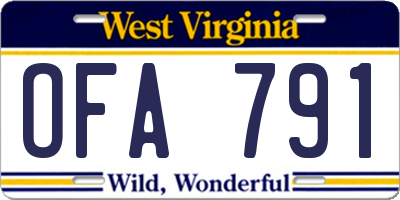 WV license plate OFA791