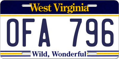 WV license plate OFA796