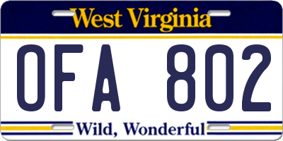 WV license plate OFA802