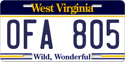 WV license plate OFA805