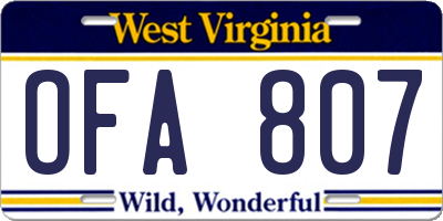 WV license plate OFA807