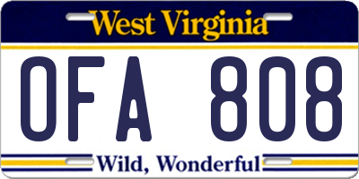 WV license plate OFA808