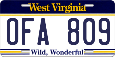 WV license plate OFA809