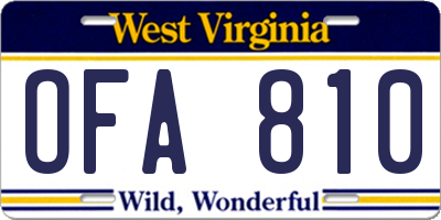 WV license plate OFA810