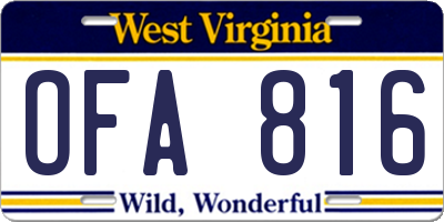 WV license plate OFA816