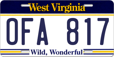 WV license plate OFA817