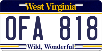 WV license plate OFA818