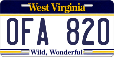 WV license plate OFA820