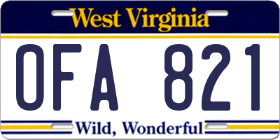WV license plate OFA821