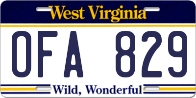 WV license plate OFA829