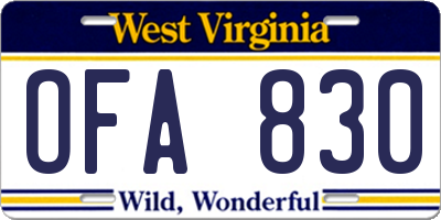 WV license plate OFA830