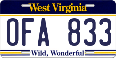 WV license plate OFA833