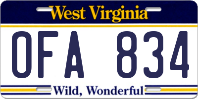 WV license plate OFA834