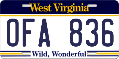 WV license plate OFA836