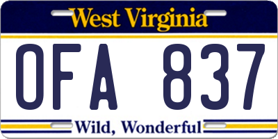 WV license plate OFA837