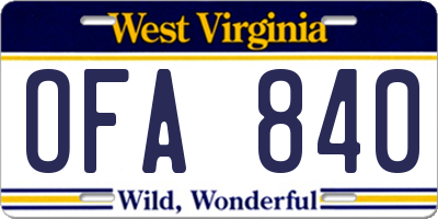 WV license plate OFA840