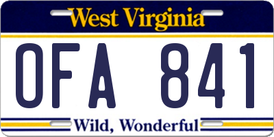 WV license plate OFA841