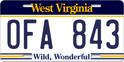 WV license plate OFA843