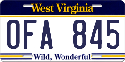 WV license plate OFA845