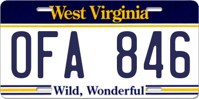 WV license plate OFA846