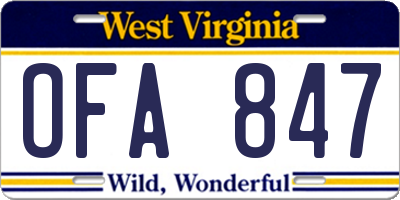 WV license plate OFA847