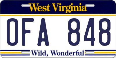 WV license plate OFA848