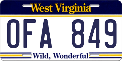 WV license plate OFA849