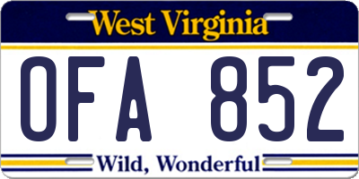 WV license plate OFA852