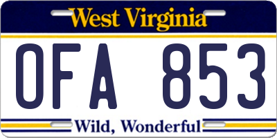 WV license plate OFA853