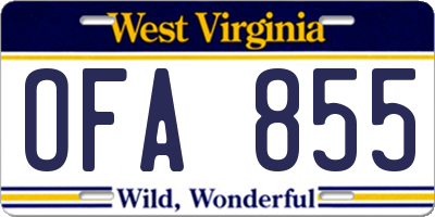 WV license plate OFA855