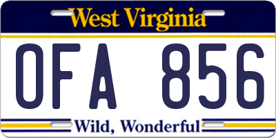 WV license plate OFA856