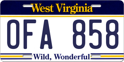 WV license plate OFA858