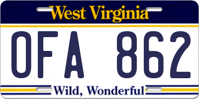 WV license plate OFA862