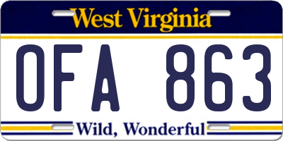 WV license plate OFA863
