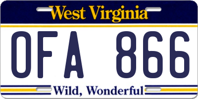 WV license plate OFA866