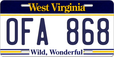WV license plate OFA868