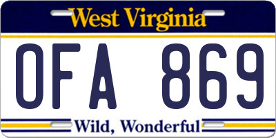WV license plate OFA869