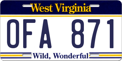 WV license plate OFA871