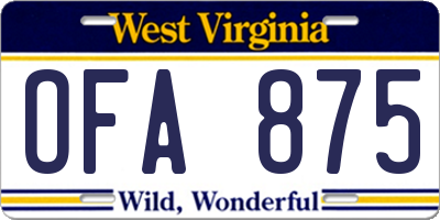 WV license plate OFA875